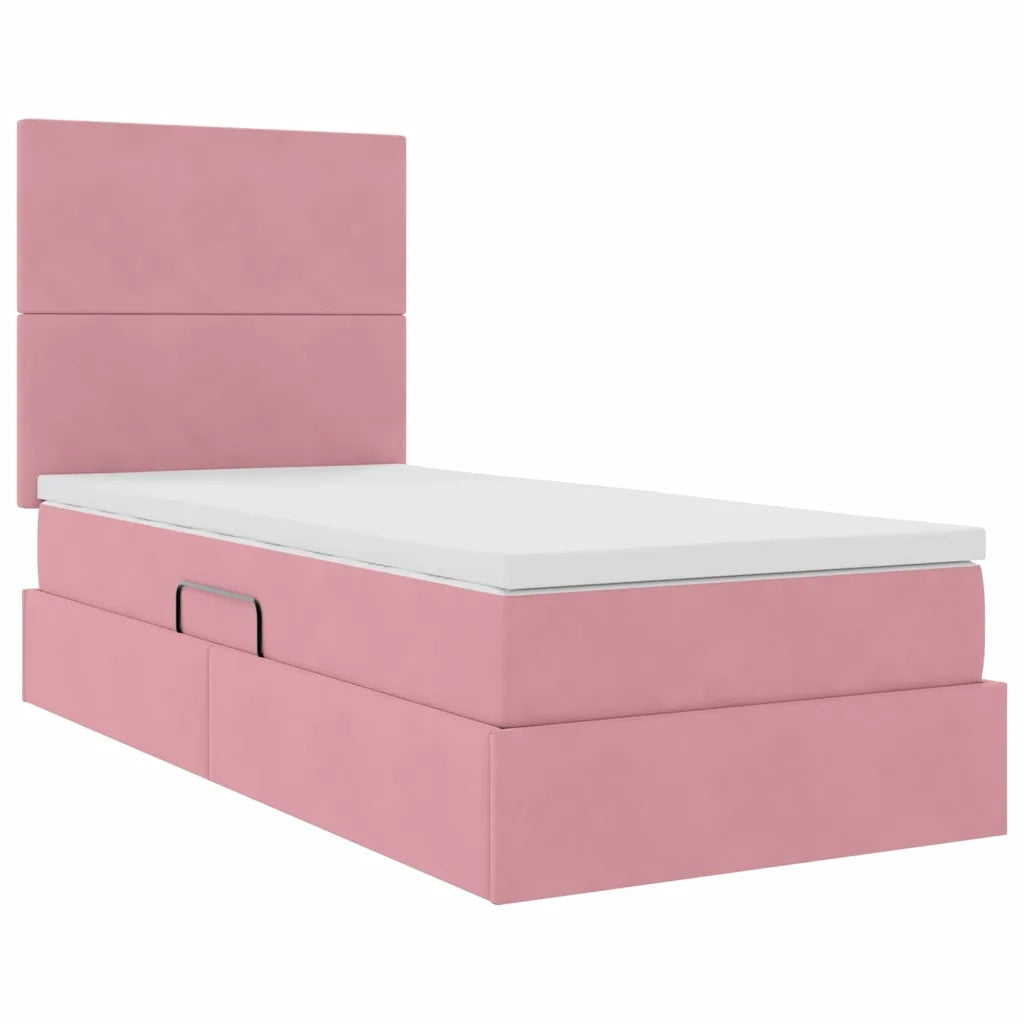 Letto con contenitore e materasso Rosa 100 x 200 cm Velluto