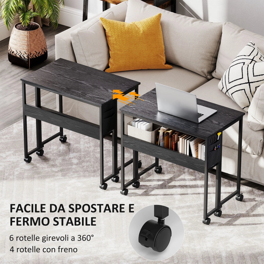 Scrivania Pieghevole Salvaspazio con Ribalta Scaffale e Ruote ¨C Minimal ¨C Nero