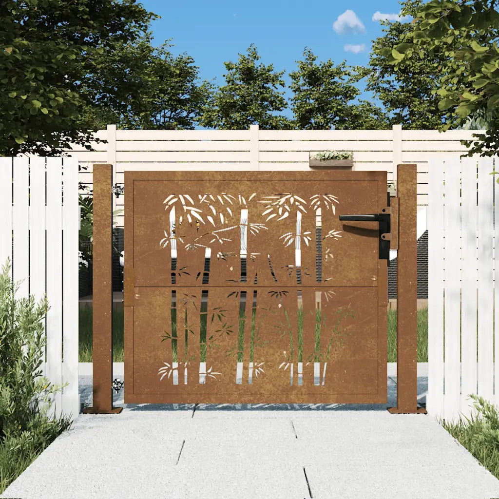Cancello da giardino 100x75 cm in acciaio Corten e design in bambù 153184