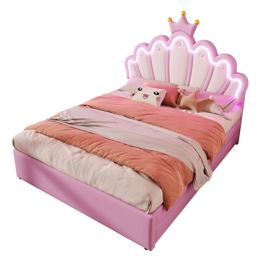 Letto Imbottito con Cassetti e Testiera Regolabile ¨C MINIMAL ¨C Rosa, PU, 140x200