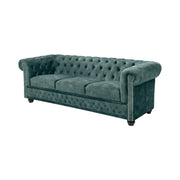 Divano diritto EDGAR - Blu pavone - 3 posti - Velluto stile barocco