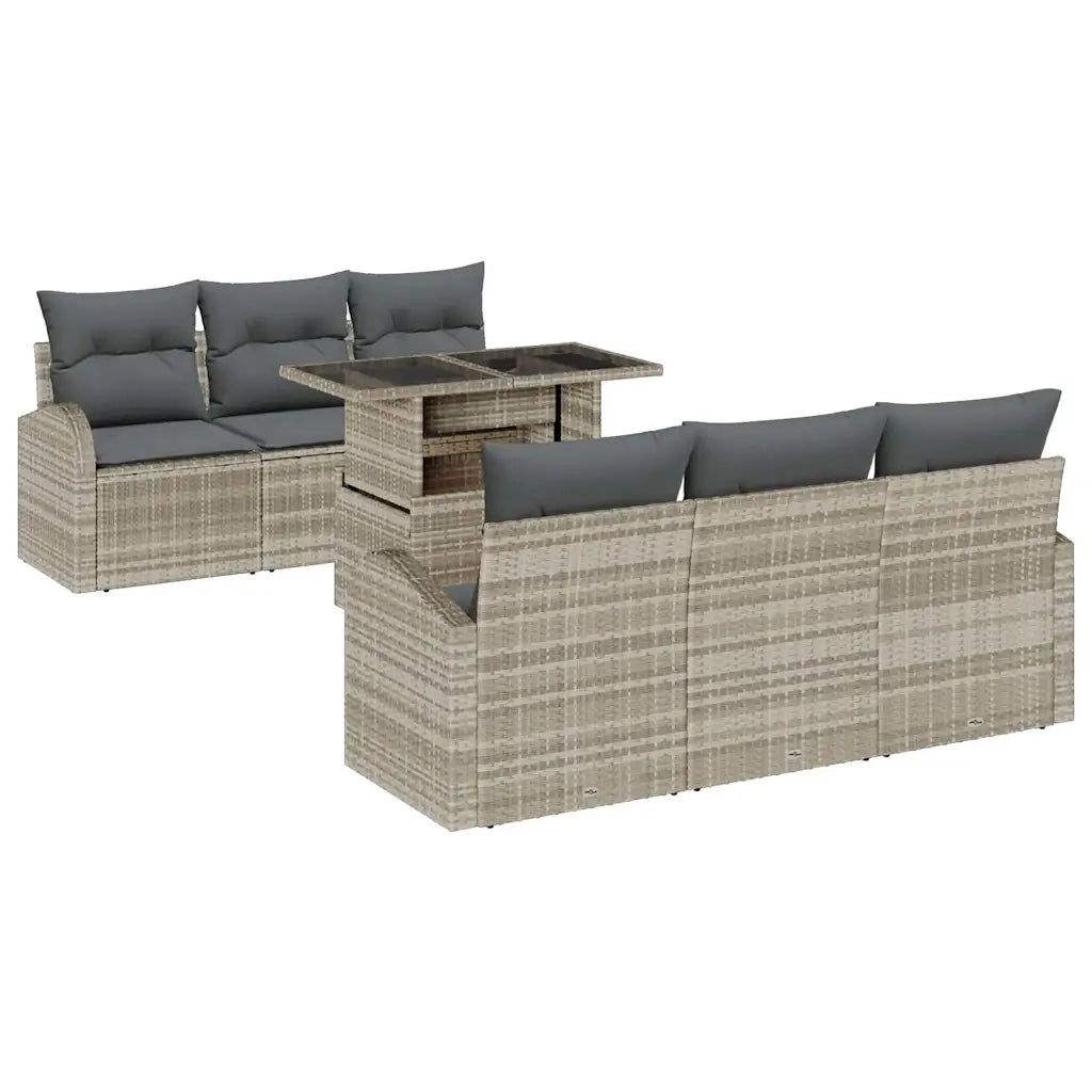 Set Divano da Giardino 7 pcs Grigio chiaro Poly Rattan