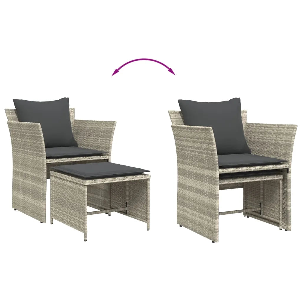 Sedia da Giardino con Poggiapiedi in Polyrattan Grigio Chiaro 368621