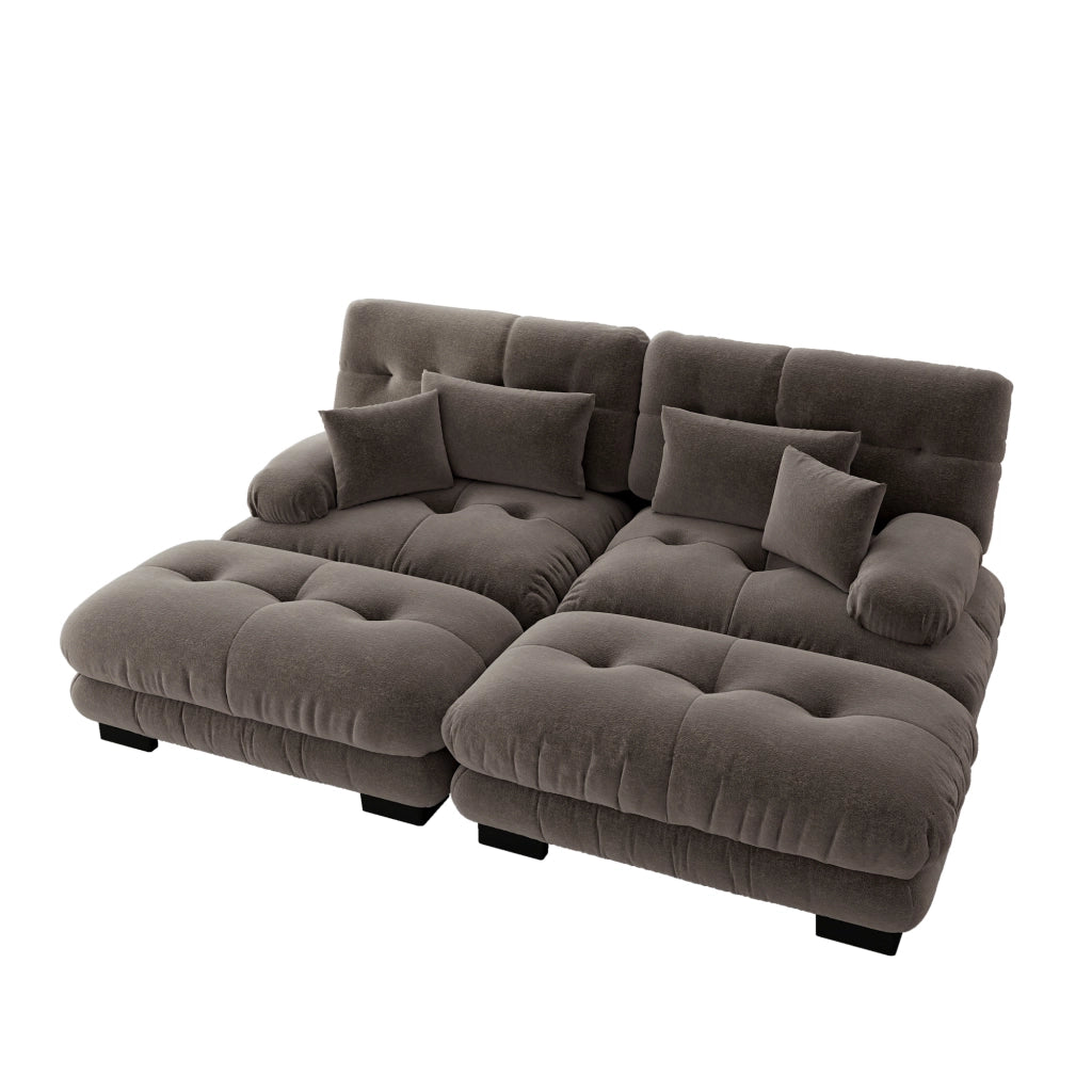 Divano Angolare Chenille ¨C Xylo ¨C Marrone, Cuscini, Braccioli, Legno Massello