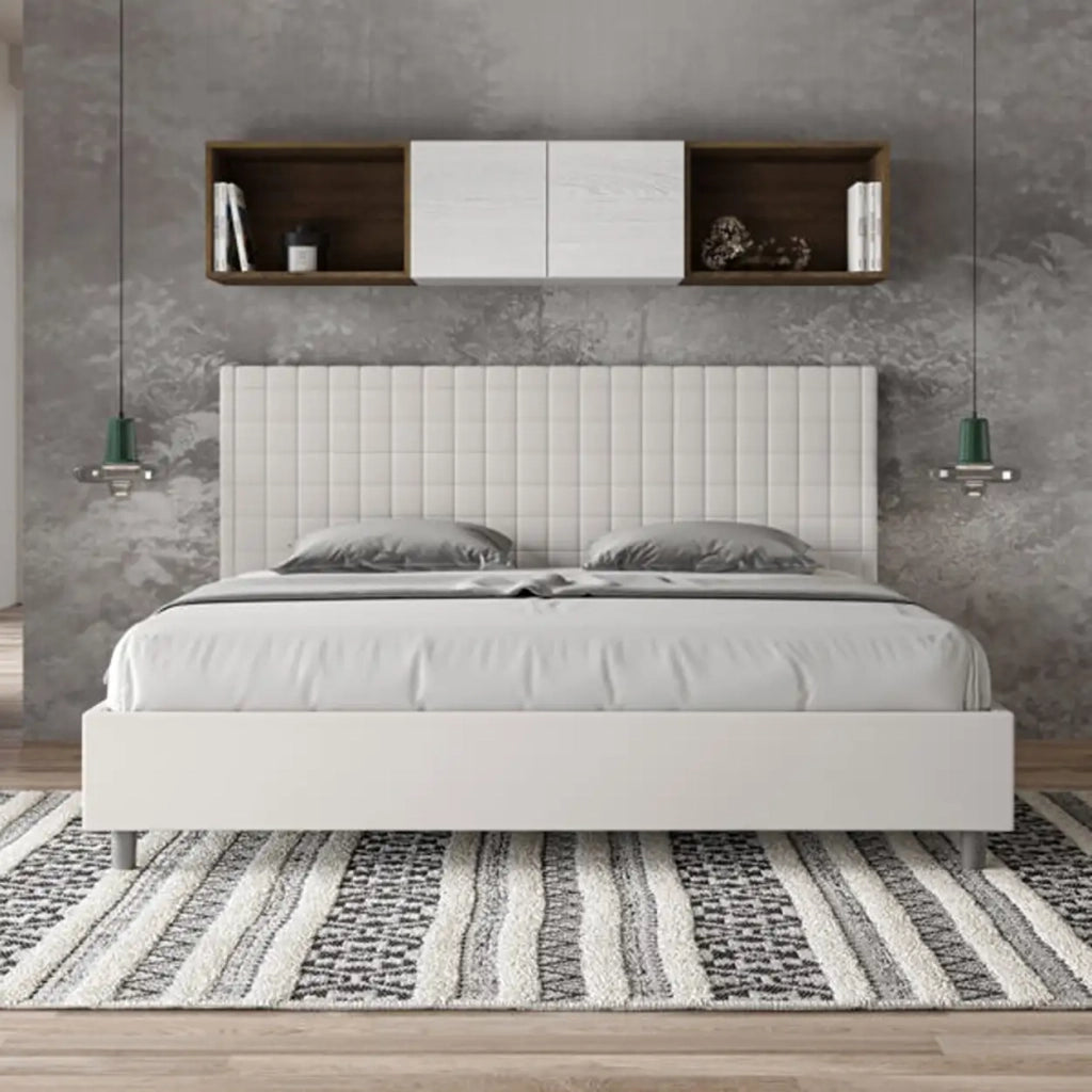 Letto contenitore imbottito 180x210 similpelle bianco Sunny