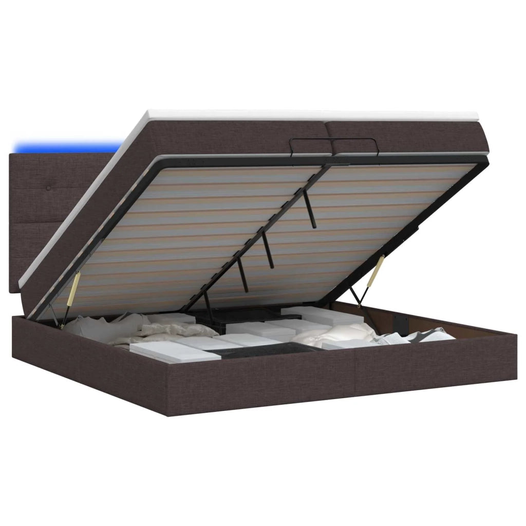 Letto Ottomano con Materasso e LED Marrone Scuro 200 x 200 cm 3458100