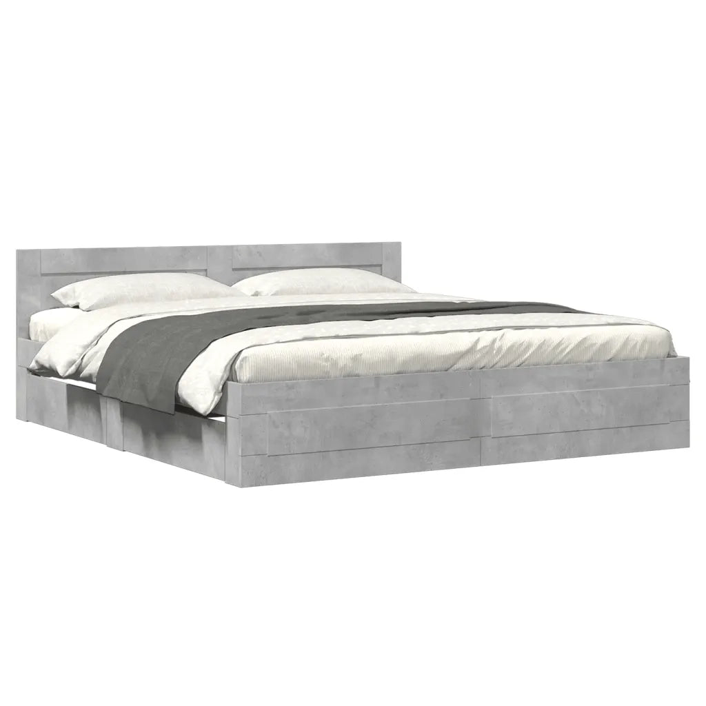 Letto matrimoniale | Letto per adulti | Giroletto Testiera Grigio Cemento 200x200 cm Legno Multistrato
