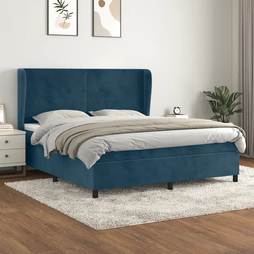 Giroletto a Molle con Materasso Blu Scuro 160x200 cm in Velluto