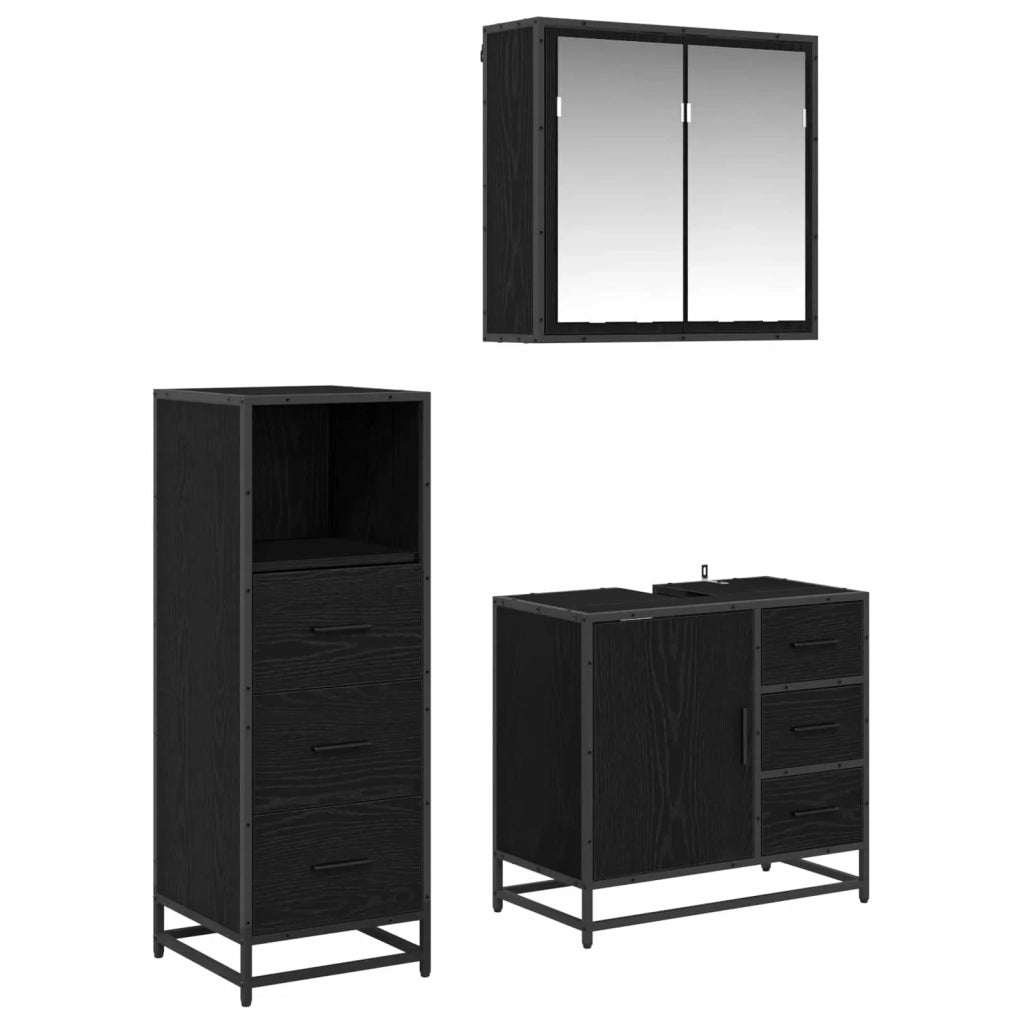 Set di mobili per il bagno 3 pcs Rovere Nero Legno multistrato 3402425