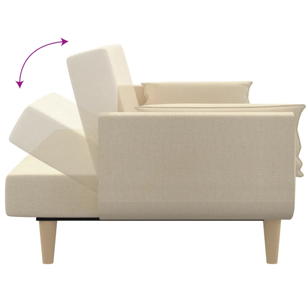 Divano Letto a 2 Posti con 2 Cuscini Crema in Tessuto 375872