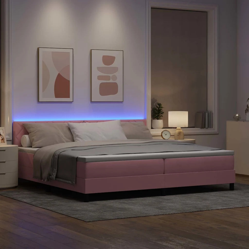 Letto a Sorgente LED con materasso Rosa 200 x 200 cm Velluto 3342745