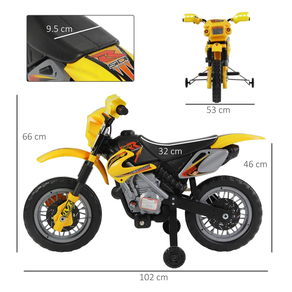 EasyComfort Moto Elettrica per Bambini 3 anni e Più, Moto Cross Elettrica con Rotelle, Batteria 6V Velocità 2.5km/h, 102 x 53 x 66cm, Giallo