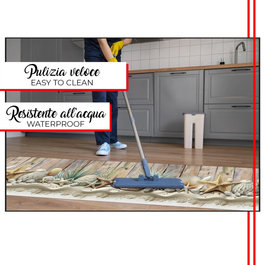 Tappeto Cucina Pvc 51x360 cm Morbido Passatoia Antimacchia Gomma Antiscivolo Flessibile Stella Marina