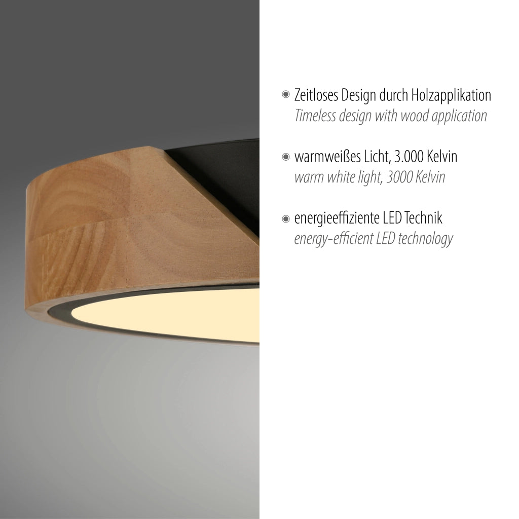 Plafoniera rotonda Ø32 nera/legno LED 24W BILA Just Light