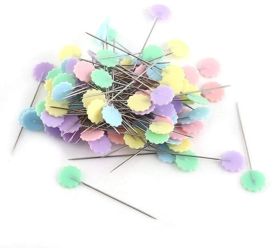 Set di 100 pezzi di spille a testa retta - Adatto per cucito e fai da te - Capocchie colorate - Ideale per attività creative - Adatto per diverse stoffe - Perfetto per hobby e artigianato