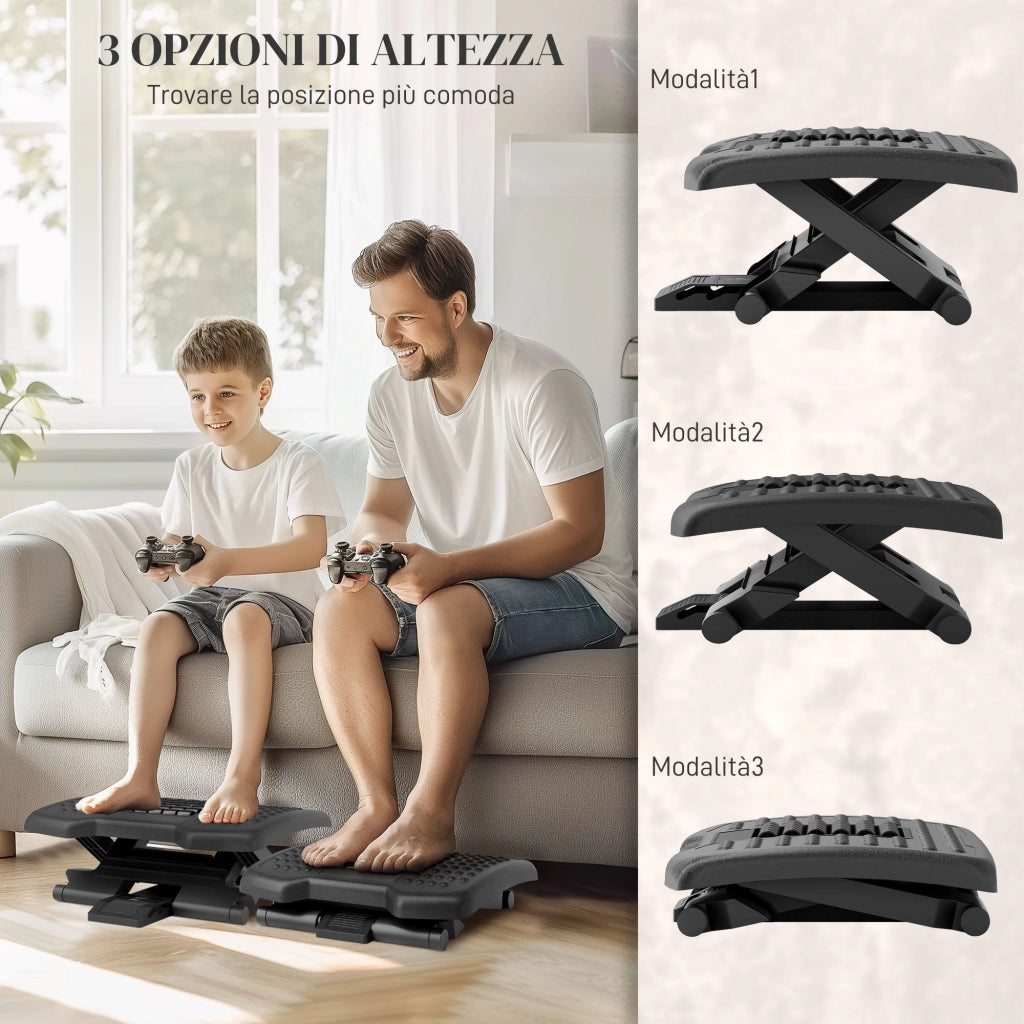 Poggiapiedi per Ufficio Ergonomico con Rulli Massaggianti Regolabile Nero