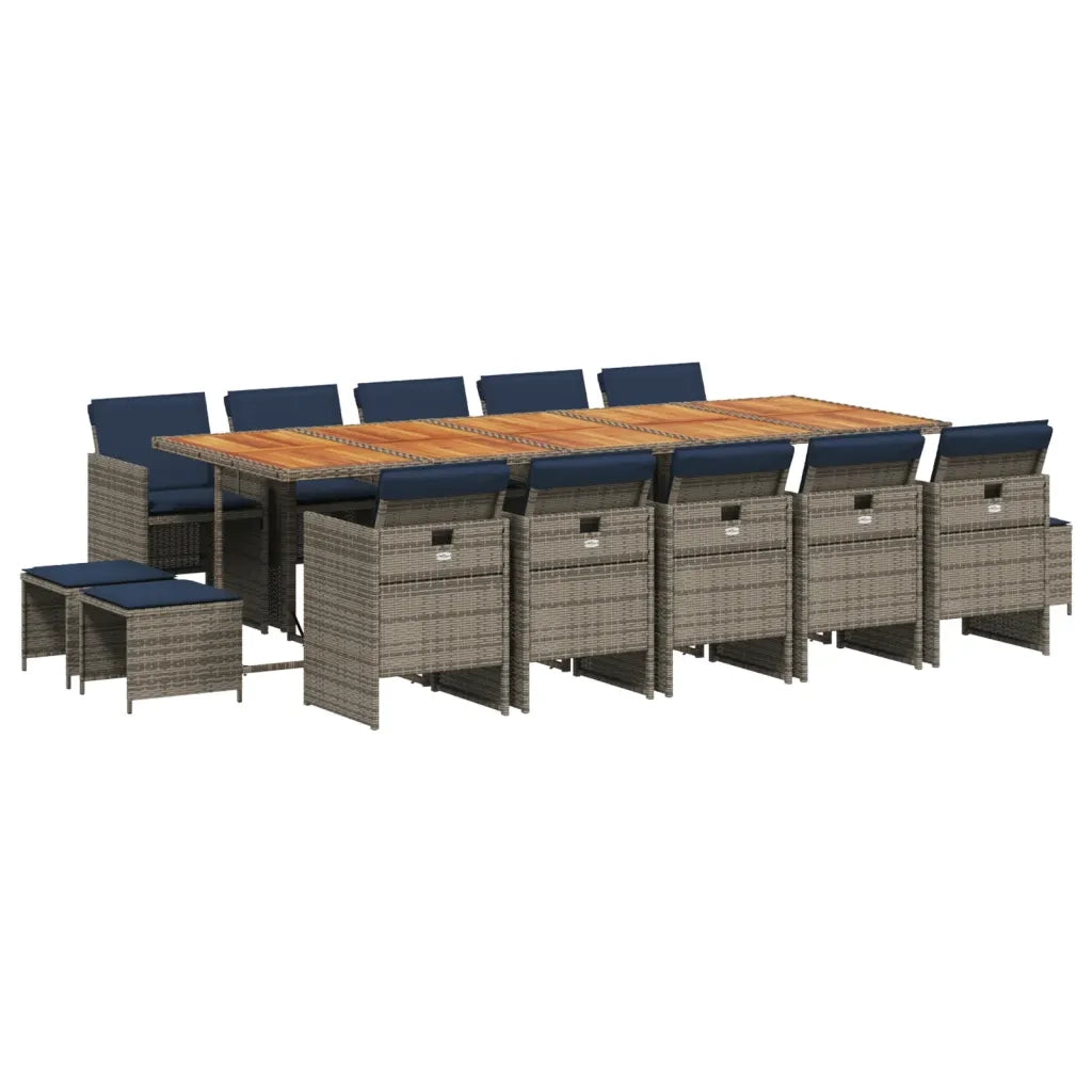 Set da pranzo da giardino da 15 pz con Cuscini in Polyrattan Grigio 3277768