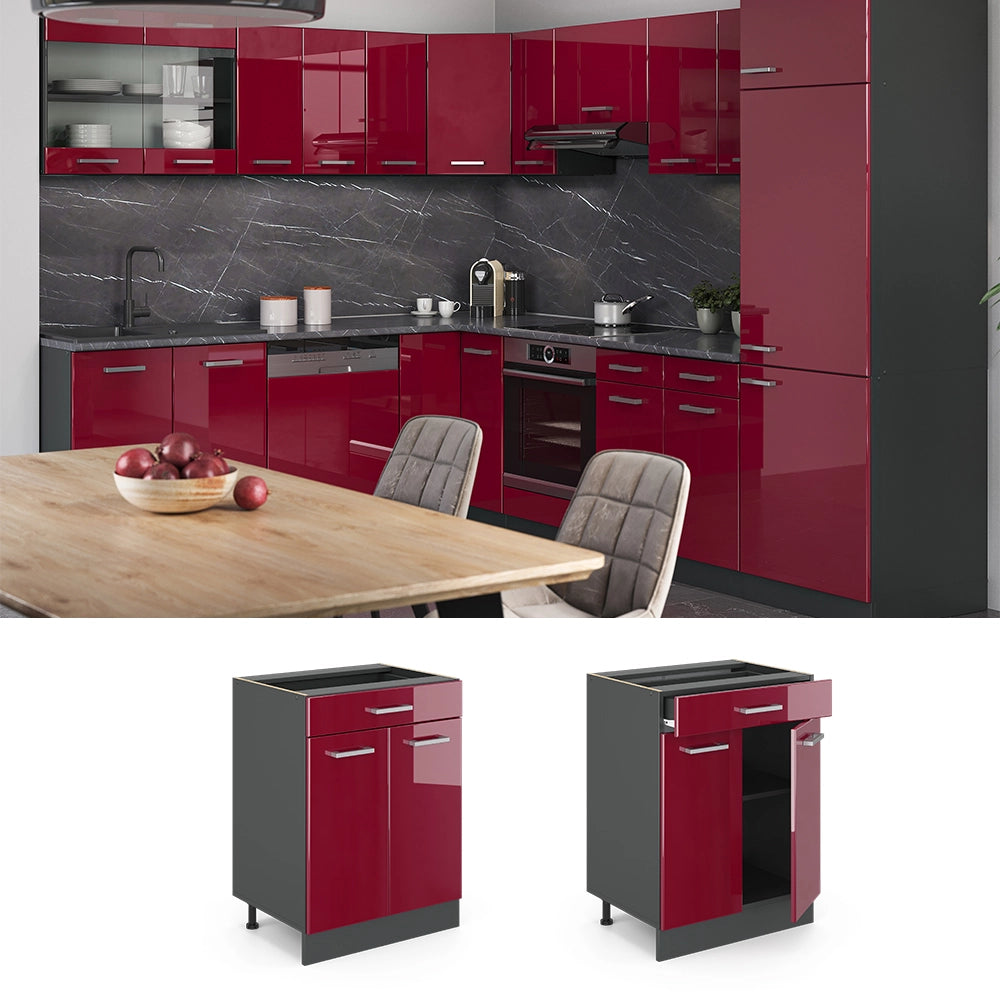 Vicco Mobiletto base per cucina Rosso lucido 60 cm , PL Antracite