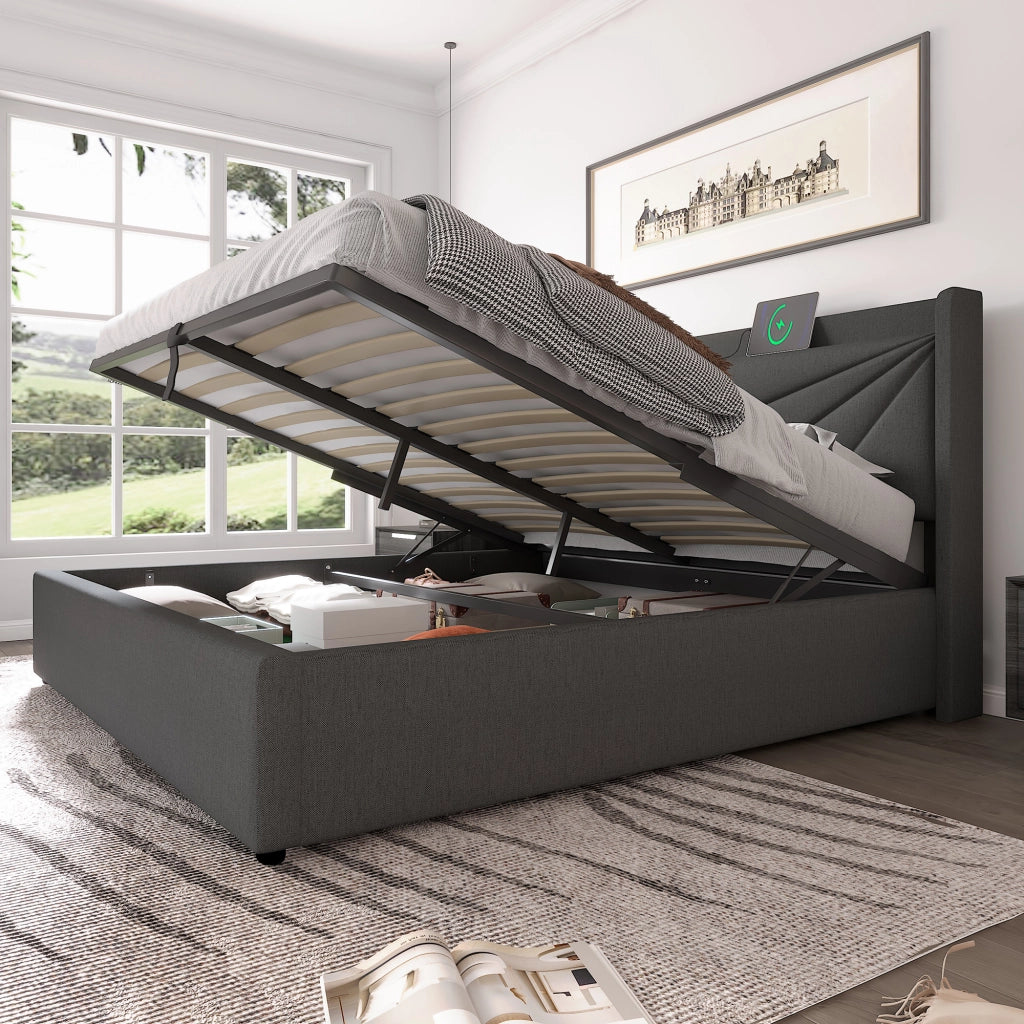 letto imbottito cotone lino grigio 140x200 cm