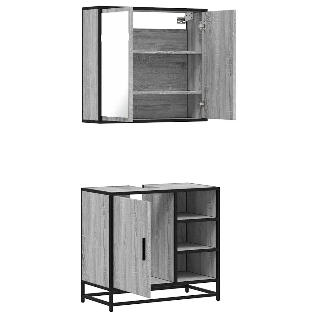 Set Mobili da Bagno 2 pz Grigio Sonoma in Legno Multistrato 3300908