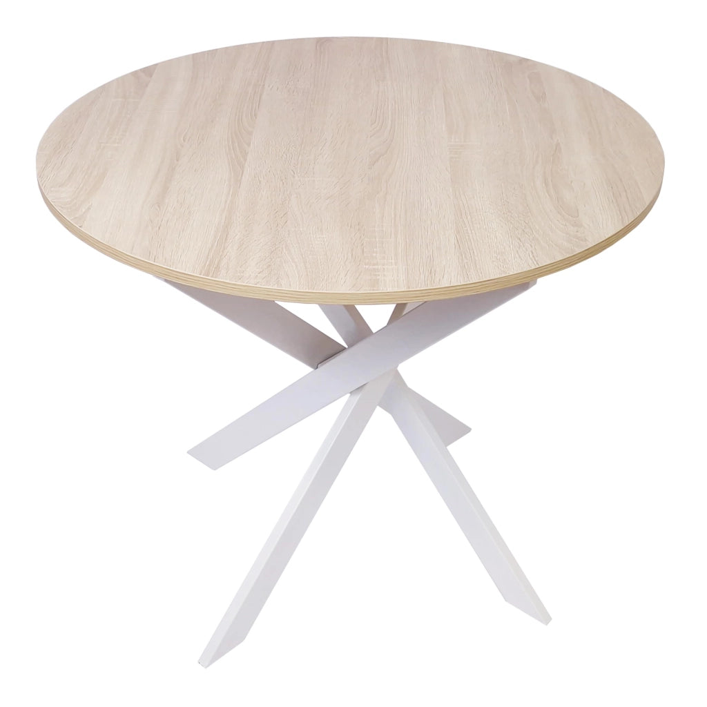 Tavolo da pranzo rotondo ZEN, 90x90x77cm, per 4 persone, colore Rovere, Gambe in metallo laccato bianco opaco RF1144