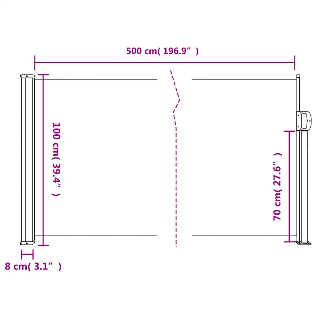 Tenda da Sole | Tenda parasole Laterale Retrattile Bianco 100x500 cm