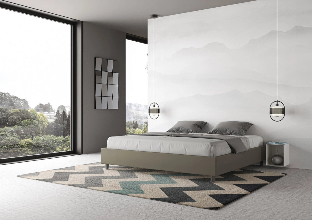 BS COM Letto con rete imbottito 180x210 similpelle cappuccino