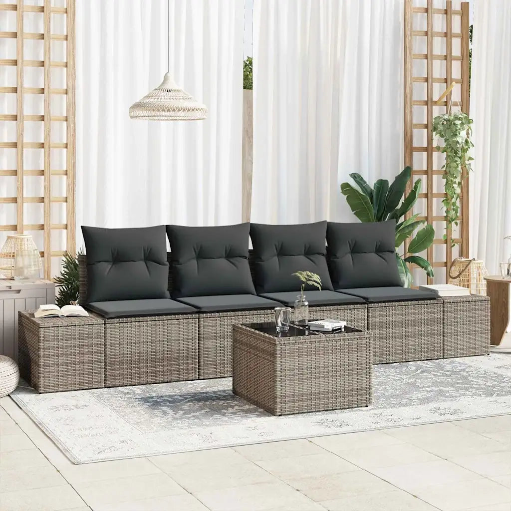 Set di divani con cuscino con cuscino 5 pcs Grigio polyrattan