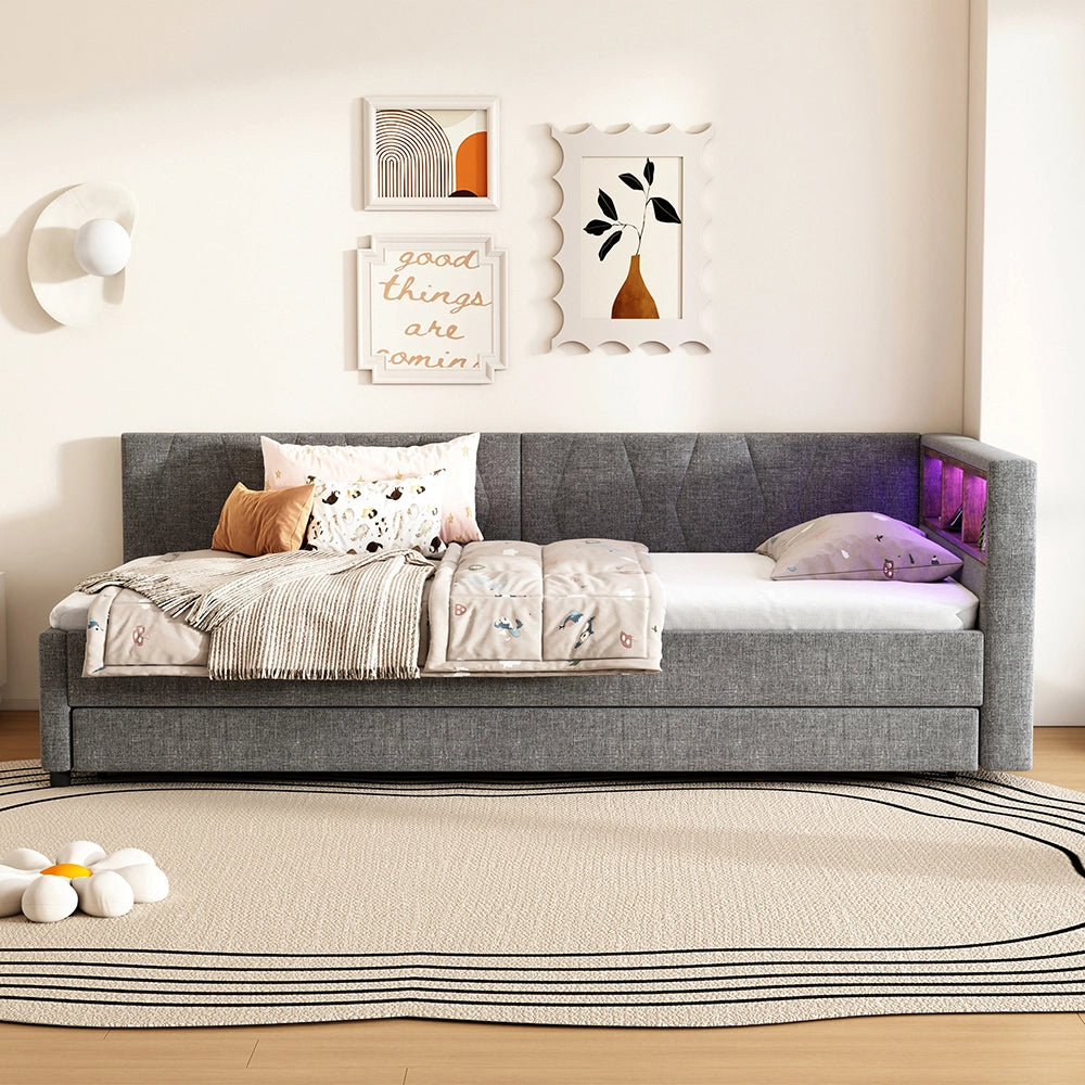 Daybed - Xylo - 90x200 cm LED USB contenitore grigio