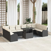 Set Divano da Giardino 11 pcs Nero e crema polyrattan