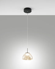 Lampada a Sospensione Lucille in Metallo e Vetro Borosilicato Cognac, LED 8W Dimmerabile a step, CCT 2700K/3000K/4000K, Ø16cm - Lucille
