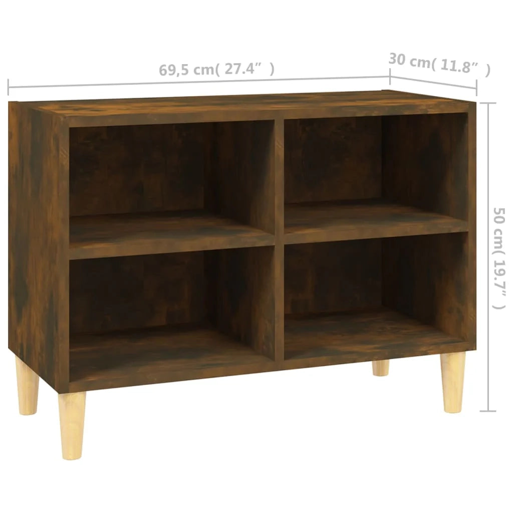 Mobile TV multimediale mensola TV credenza mobile TV per sala da pranzo soggiorno camera da letto con gambe in legno massello finitura rovere affumicato 69,5 x 30 x 50 cm marrone 02_0026852
