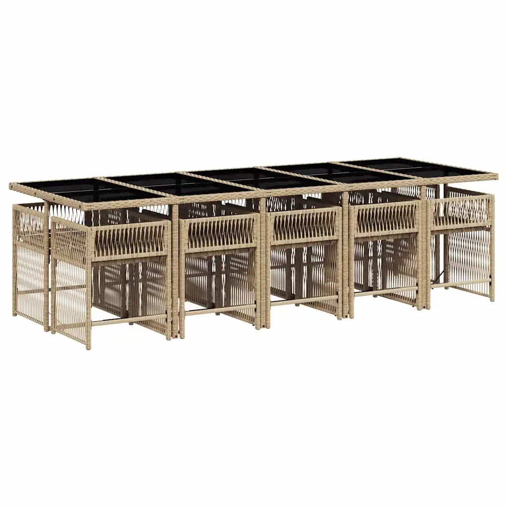 Set da Pranzo da Giardino 11 pz con Cuscini Beige in Polyrattan