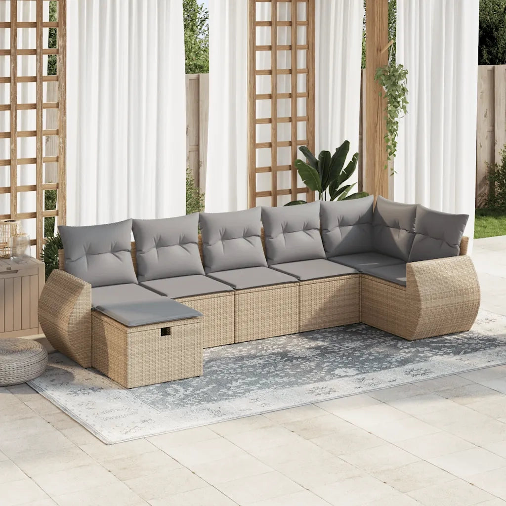 Set Divani da Giardino 7 pz con Cuscini Beige in Polyrattan 3325605