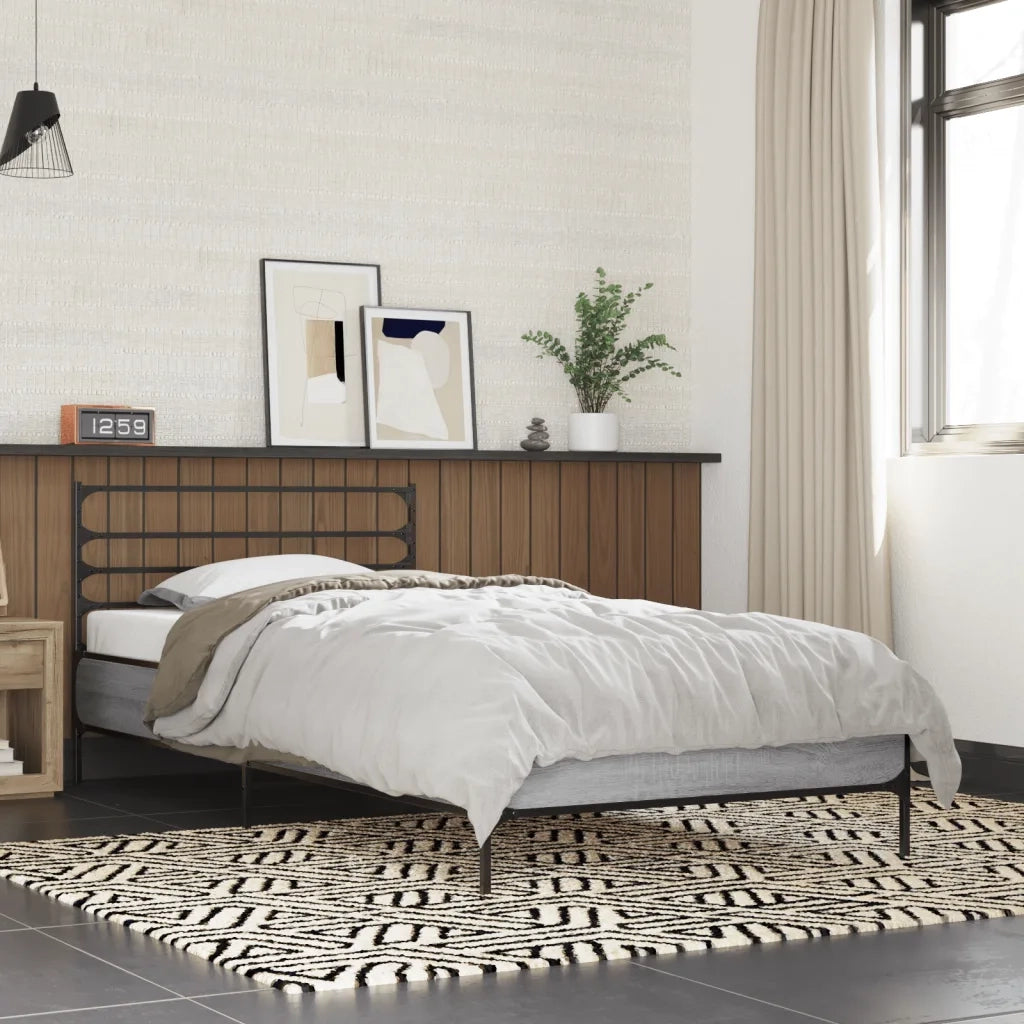 Letto singolo | Letto per adulti | Giroletto Grigio Sonoma 100x200 cm Legno Multistrato e Metallo