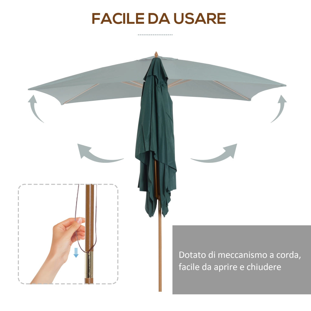 Ombrellone da Giardino ¨C Minimal ¨C Legno e Bamb¨´, Verde Scuro, 2x3 m