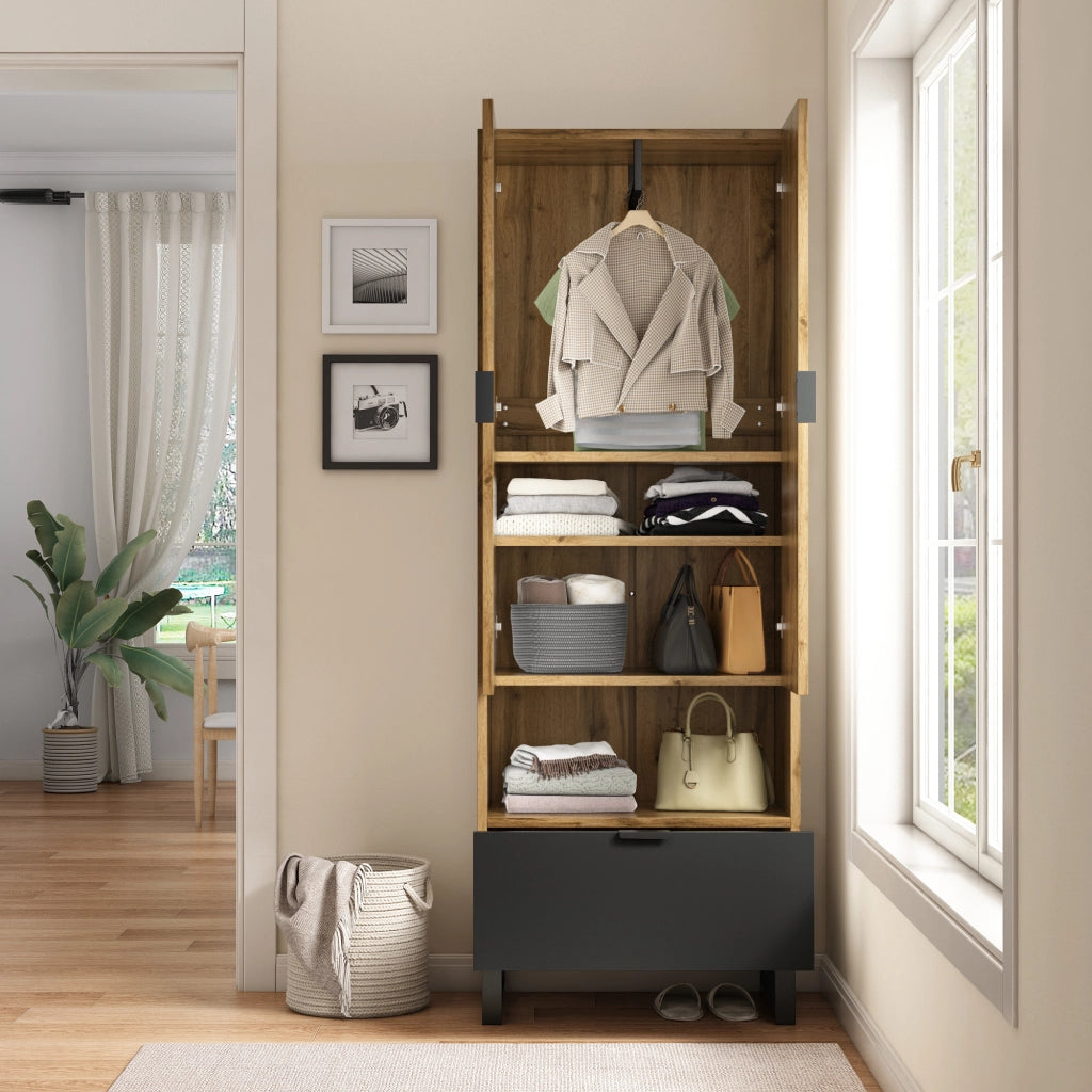 ARMADIO portascipe con asta appendiabiti 180x65x38 cm Legno e Nero