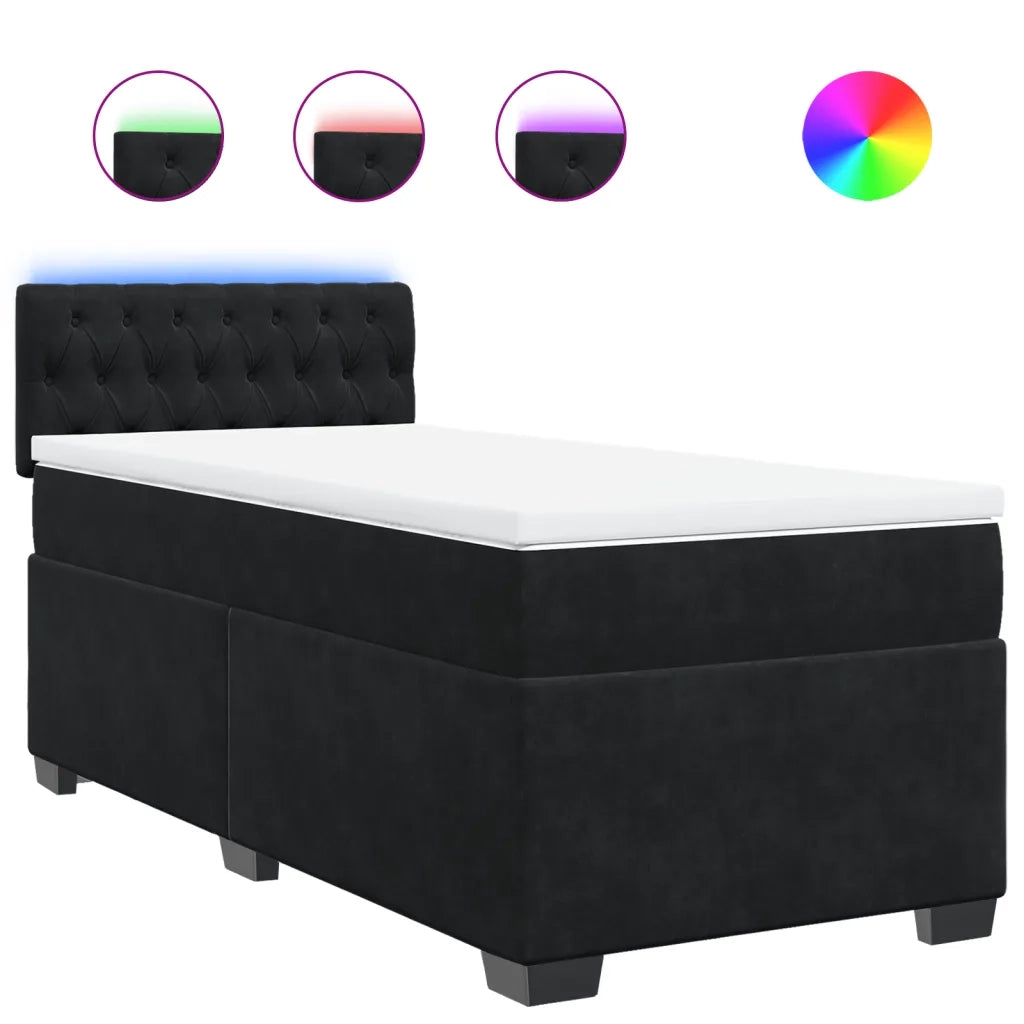 Giroletto a Molle con Materasso-Struttura Letto Nero 80x200 cm in Velluto 749831