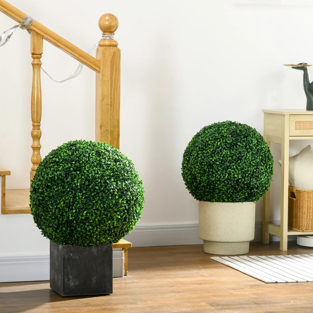 Set 2 Pezzi Piante Artificiali Bosso - Xylo - Sfera Verde per Interno ed Esterno con Protezione UV
