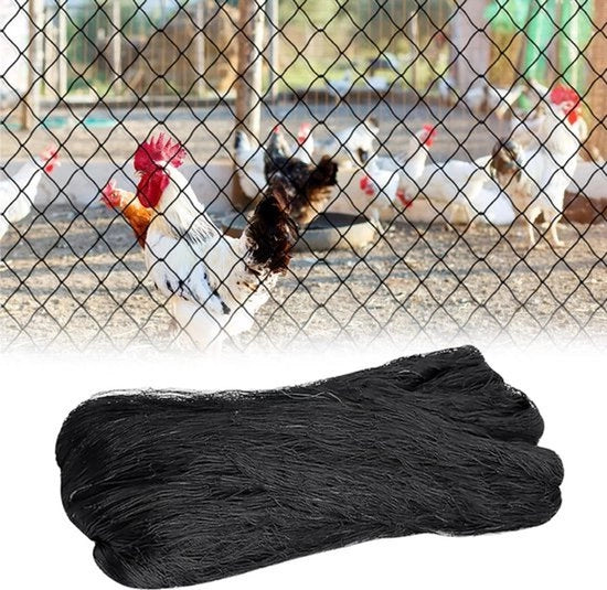 Recinzione per giardino, nero, 7,5 x 15 metri, adatto per orti, giardini e laghetti. Incluso con chiodi di plastica per terra e cinture per cavi; può essere utilizzato anche come rete di protezione per laghetti o rete di protezione per piante.