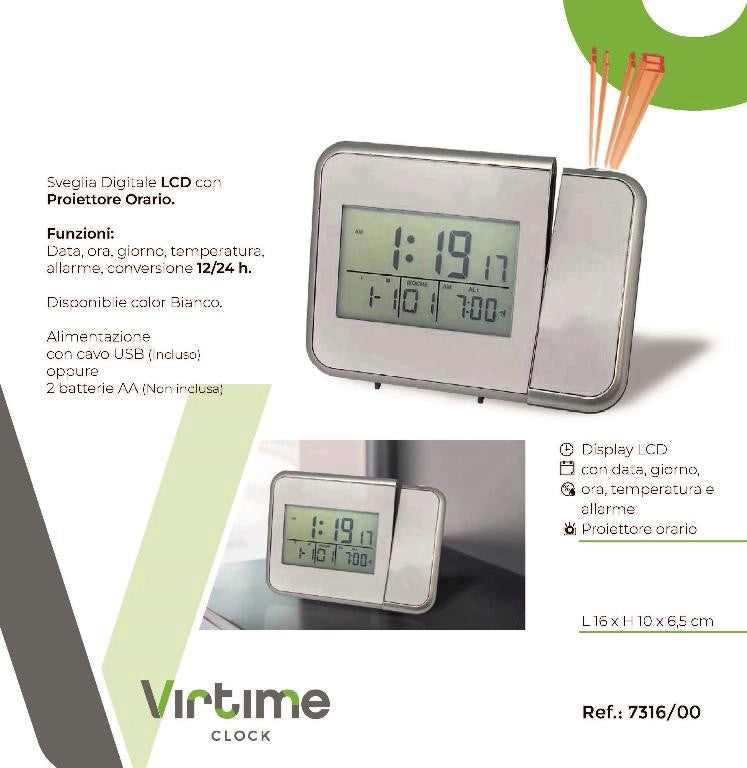 Orologio Sveglia Digitale con Schermo LCD Proiettore Ora