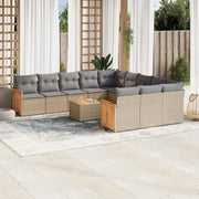Set Divano da Giardino 13 pz con Cuscini Beige Misto Polyrattan