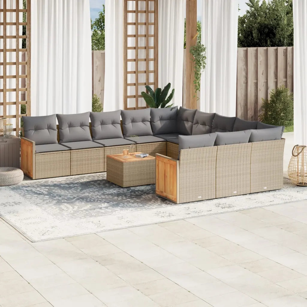 Set Divano da Giardino 13 pz con Cuscini Beige Misto Polyrattan