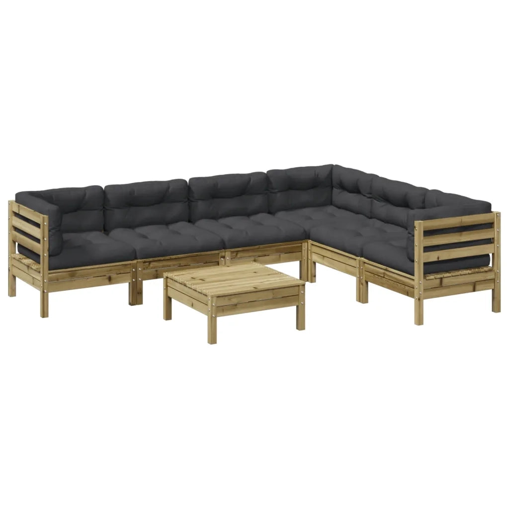 Set Divani da Giardino 7pz con Cuscini Legno Impregnato di Pino