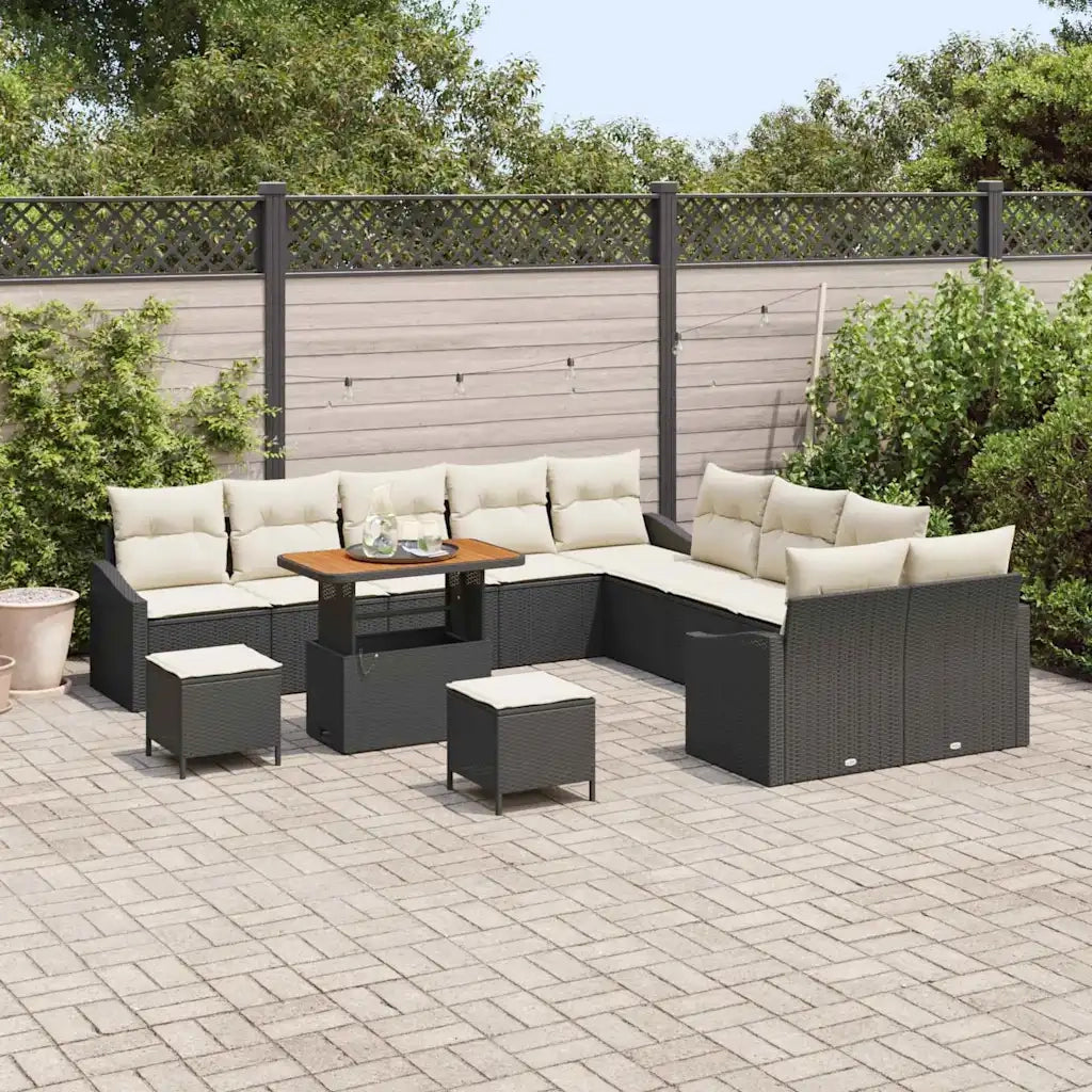 Set Divano da Giardino con cuscino 13 pcs Nero Poly Rattan 3364665