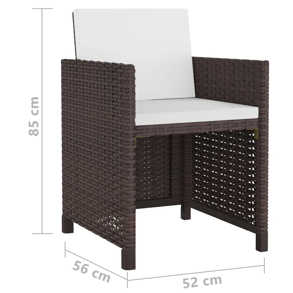 Set da Pranzo da Giardino 9 pz con Cuscini Polyrattan Marrone 42544