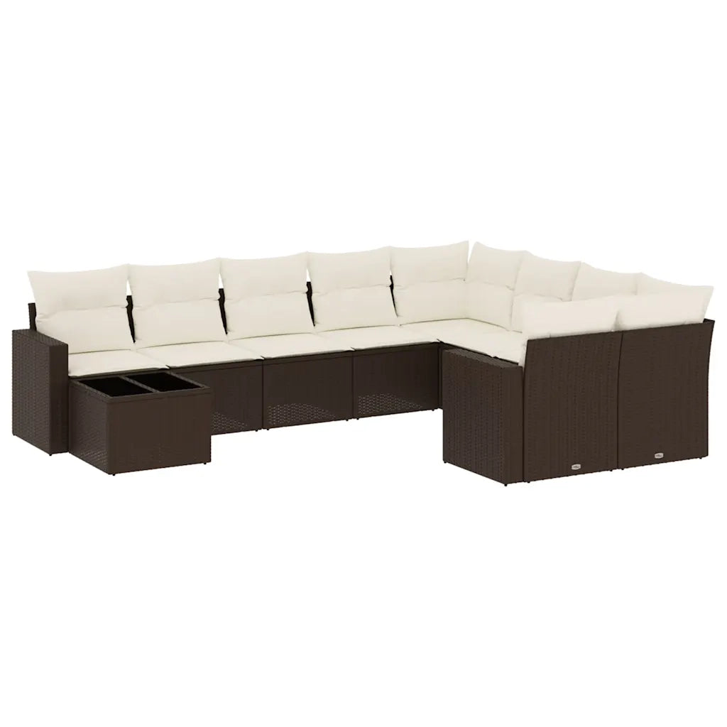 Set Divani da Giardino 10pz con Cuscini in Polyrattan Marrone 3251800