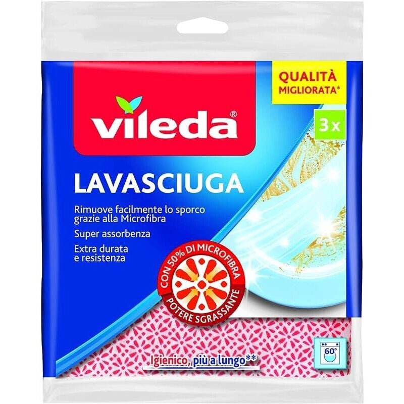 VILEDA 3 PANNI LAVASCIUGA ANTIBATTERICI POTERE SGRASSANTE ASSORTITI