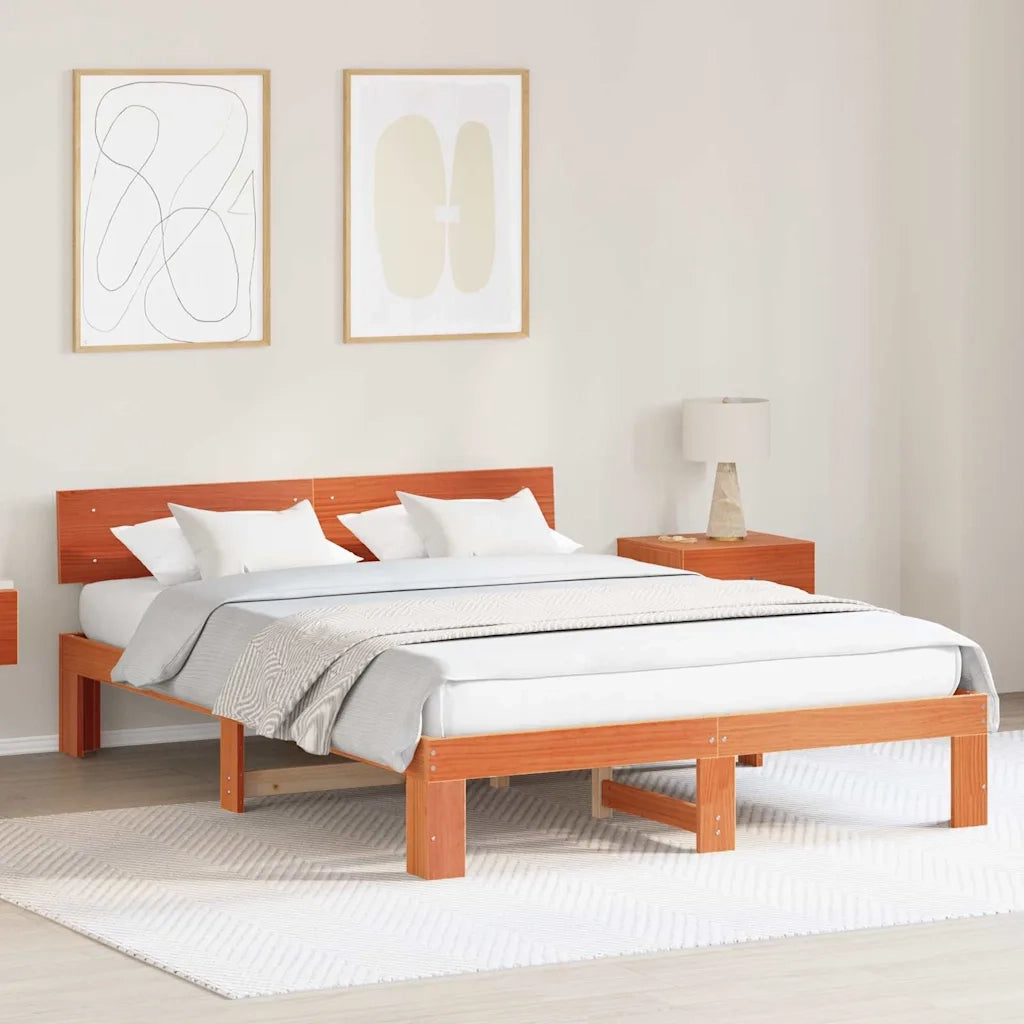 Letto matrimoniale | Letto per adulti | Struttura del letto Marrone cerato 140 x 200 cm Pino massello