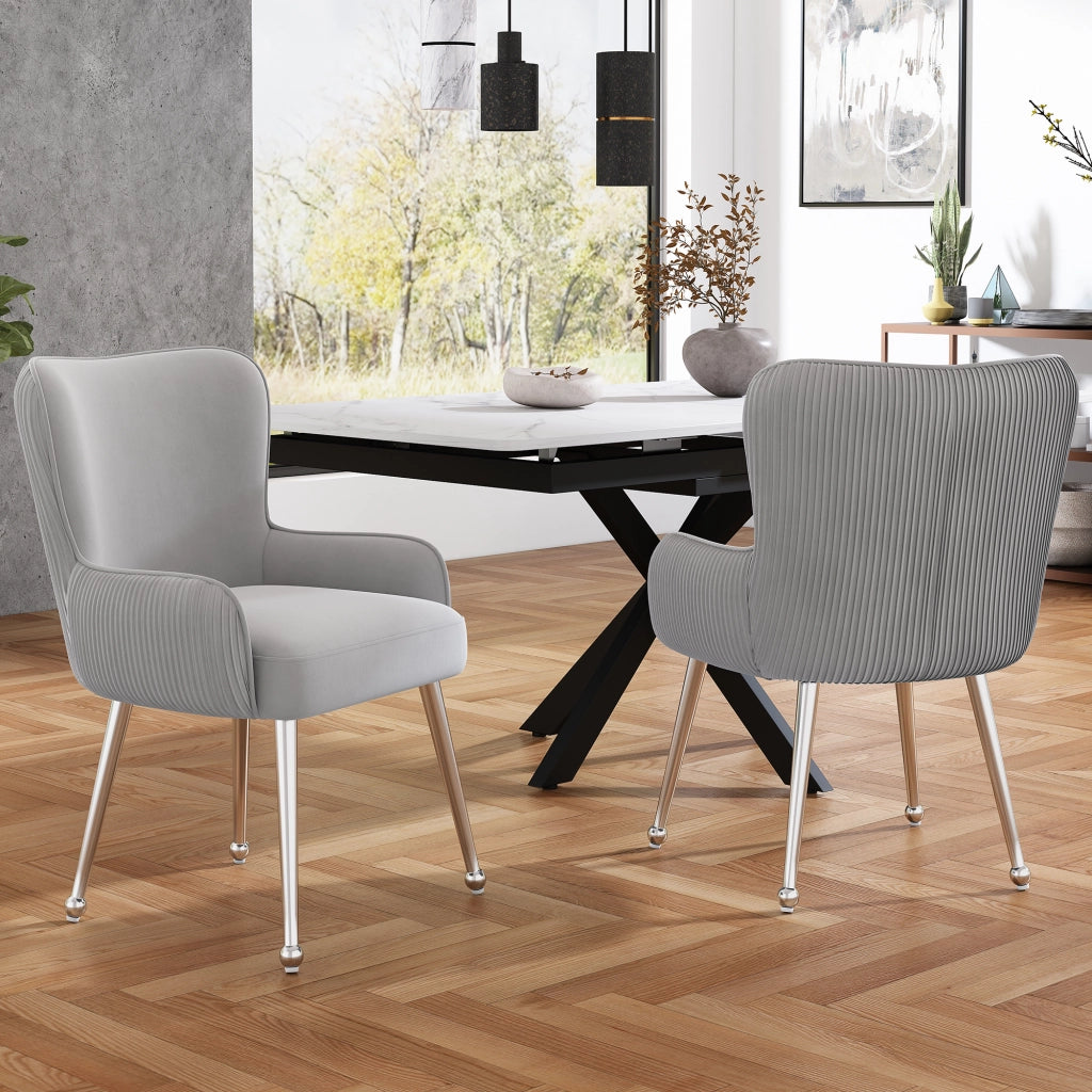 Sedia da pranzo set da 4 con braccioli e supporto lombare in velluto grigio con base metallica argento